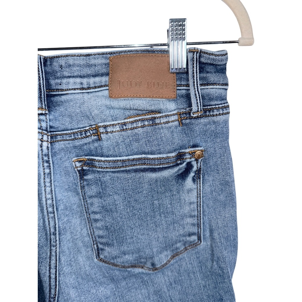 Judy Blue High Rise Dad Jean Medium Wash Distressed Raw Hem Size 9/29 Womens - Picture 10 of 12